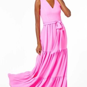 NWT Lilly Pulitzer MAURINE MAXI DRESS Prosecco Pink Size L